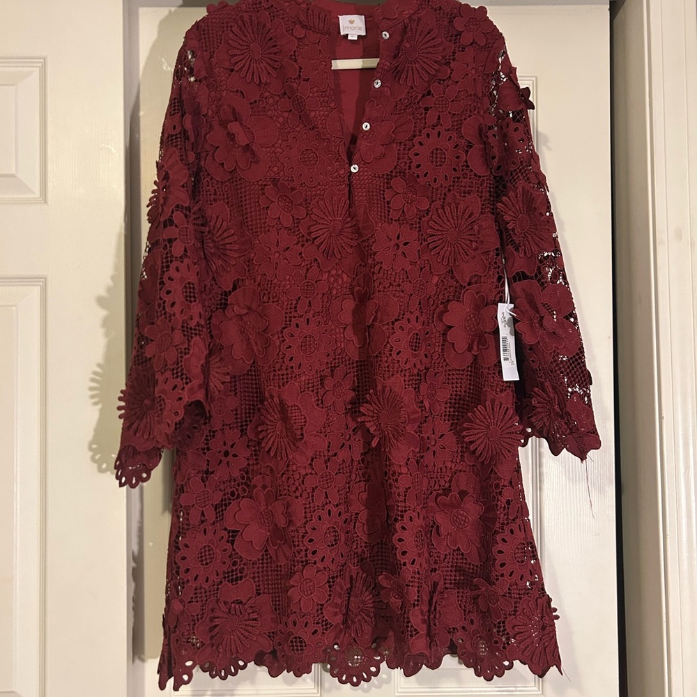 Deep Red Floral Lace Tunic